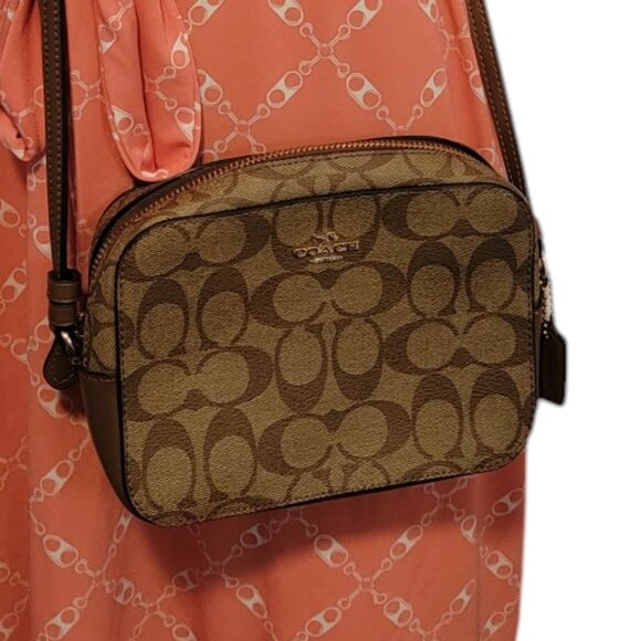 COACH Mini Camera Bag In Signature Canvas Khaki Saddle - Picture 3 of 16